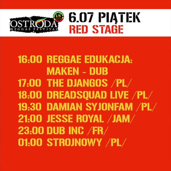 Photo of Ostróda Reggae Festival 2018 Amfiteatr / Red Stage lineup
